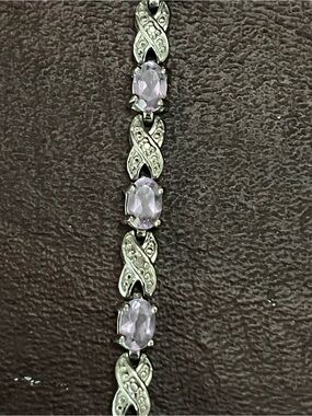 Silver-Tone Lavender Crystal Link Bracelet - Women's Jewelry